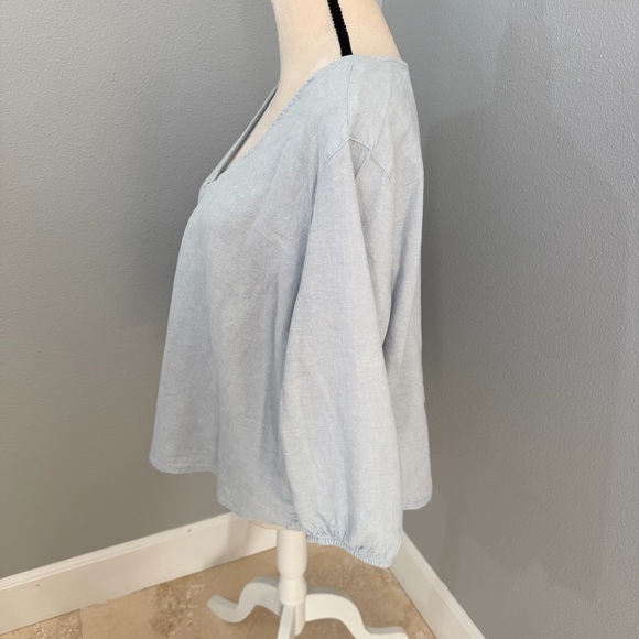 Laura Ashley Soft Blue V-Neck Blouse - Picture 5 of 12